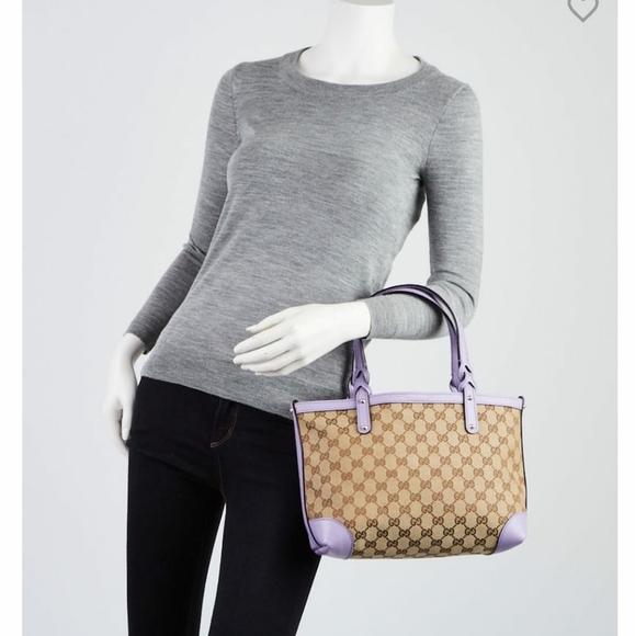 GUCCI Beige/Purple GG Canvas Small Craft Tote Bag - Picture 4 of 10